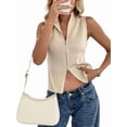 thumbnail image 3 of Womens Zip Up Sweater Vest Sleeveless Ribbed Knit V Neck Collared Striped Tank Tops Apricot S, 3 of 9