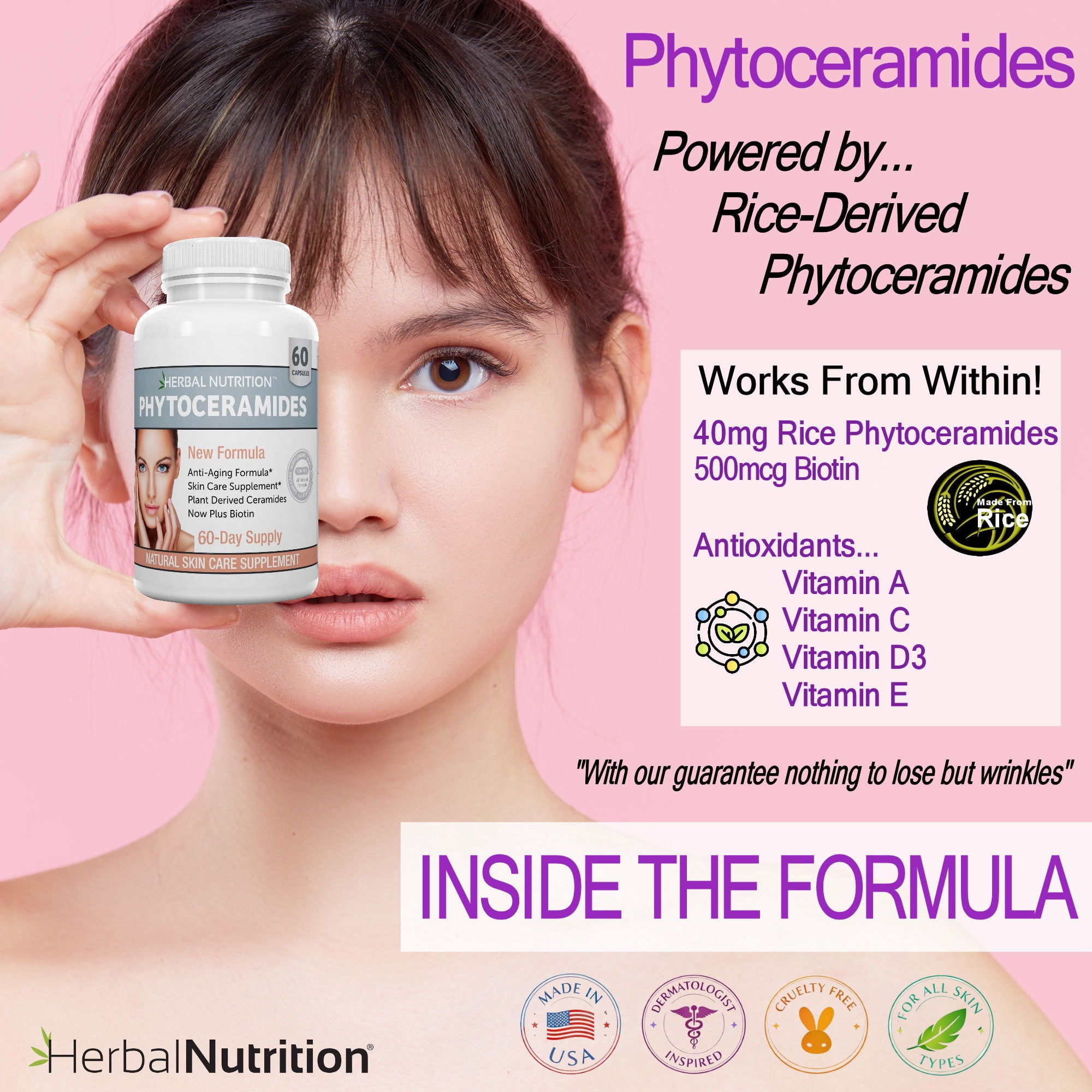 Phytoceramides from Rice with Biotin - 3 60 Ct. Bottles - Younger Looking Skin Guaranteed!