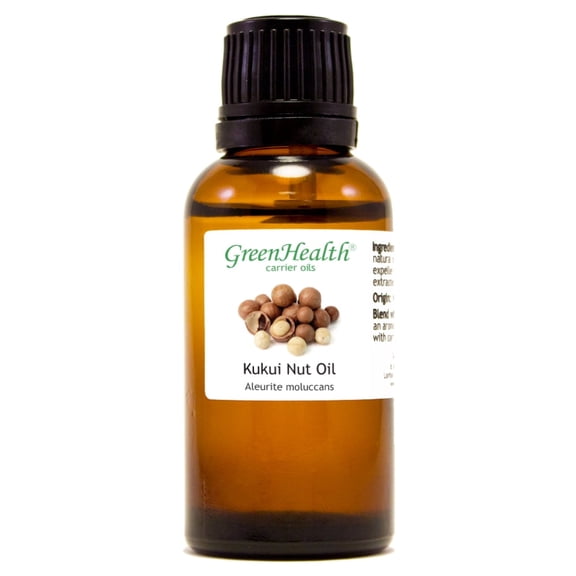GreenHealth Kukui Nut Carrier Oil 1 fl oz Amber Glass Bottle with Euro Dropper