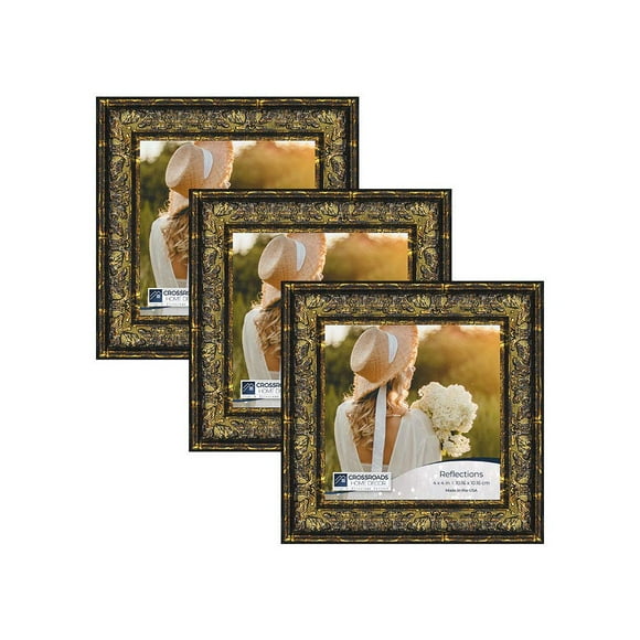 Crossroads Home Décor Picture Frame Set, Multi Pack, 3-4x4, for Instagram Photo Wall Gallery or Tabletop Display Use Frames for Collage Sets with Your 4x4 Picture Frame - Burn Gold