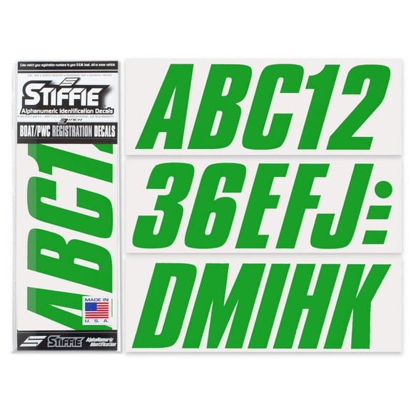 STIFFIE Shift Green 3" Alpha-Numeric Identification Custom Kit Registration Numbers & Letters Marine Stickers Decals for Boats & Personal Watercraft PWC