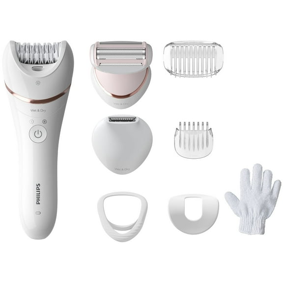 Épilateur Philips Epilator Series 8000 utilisable sur peau sèche ou humide, 8 accessoires, BRE720/14 1 Épilateur & 8 accessoires