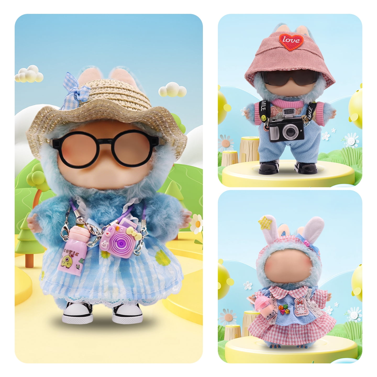 5-Pack Clothes Set Designed for Labubu Clothes with Accessories Set, Includes 6 Mini Accessories, Display Bag, Clothes Rack, Headphones, Camera, Sunglasses, Shoes Accessories for Labubu - Style B