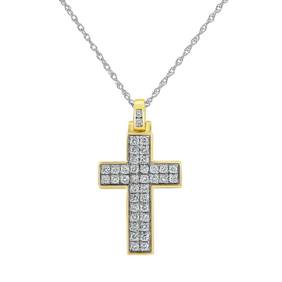 3/4 Carat T.W Lab Grown Diamond Yellow Gold plated Cross Pendants In Sterling Silver.
