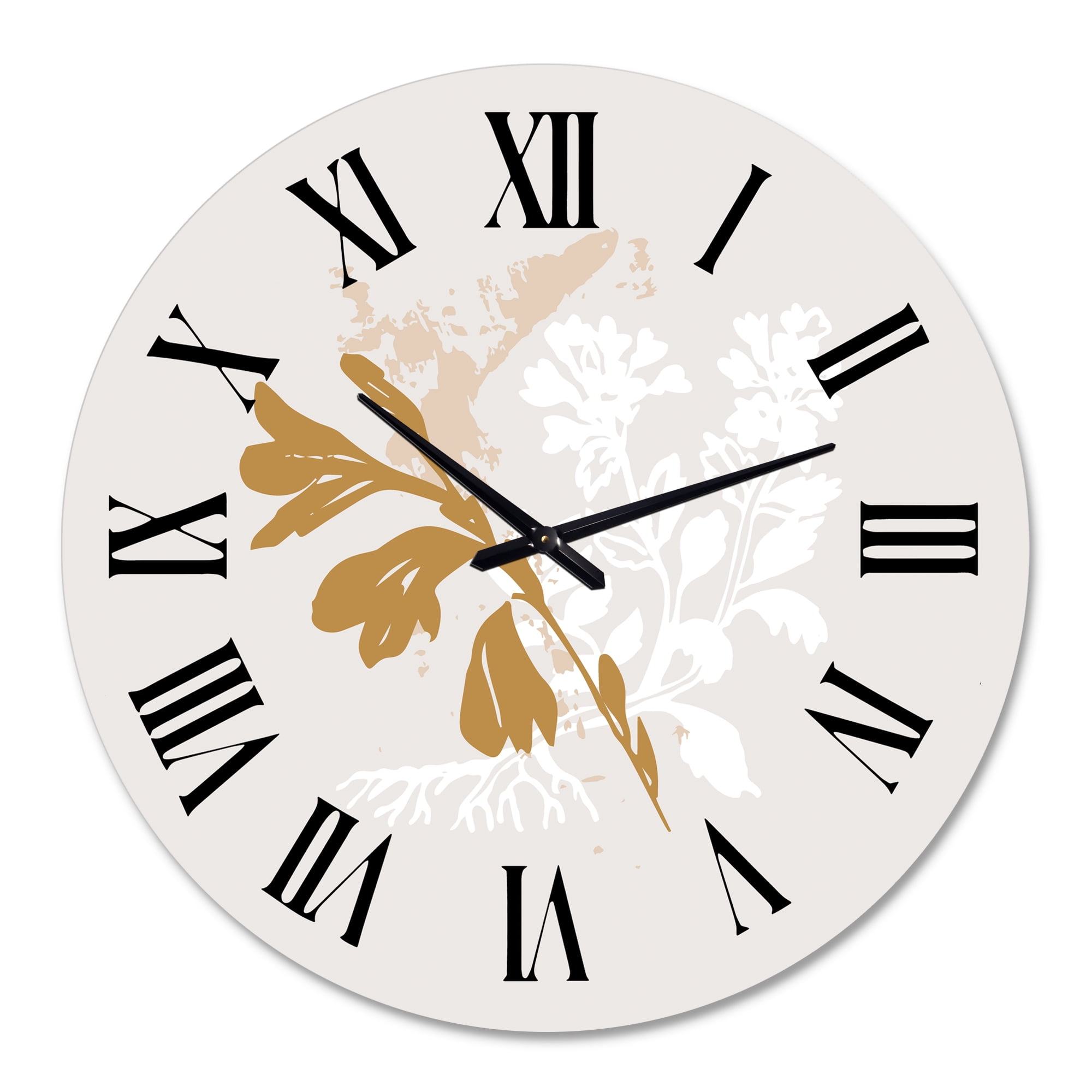 Designart 'Minimal Botanical Design In Brown And White' Traditional Wall Clock