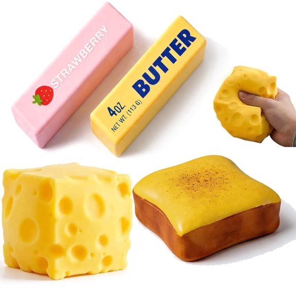 jQMUHLC 4Pcs Bread Butter Squishy,Slow Rising Squishy, Butter Stick Squeeze Balls for Stress Relief Pressure Sensory for Adults Birthday Gift