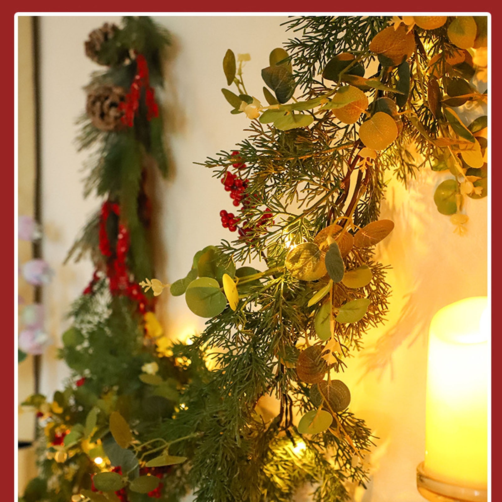 YOHAVEN Lighted Christmas Encrypteds Simulated Eucalyptus Pine Needle Vines - LED String Lights for Holiday Fireplace, Home, Wedding & Party Decorations, Indoor & Outdoor Christmas Decor