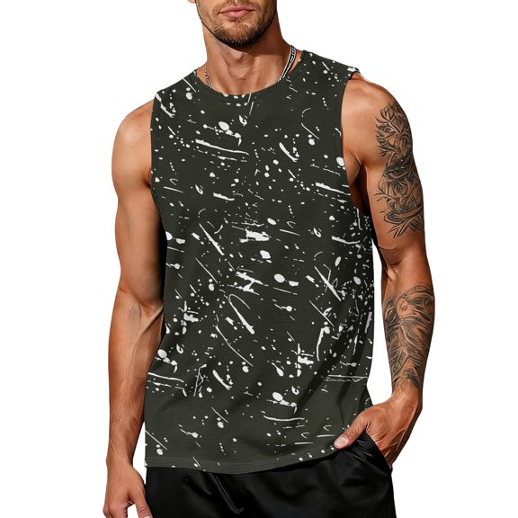 Men'S Ink Splatter Print Sleeveless Tank Top Casual Breathable Athletic Shirt For Workout Gym And Street Style Outfits Tank,Black,M