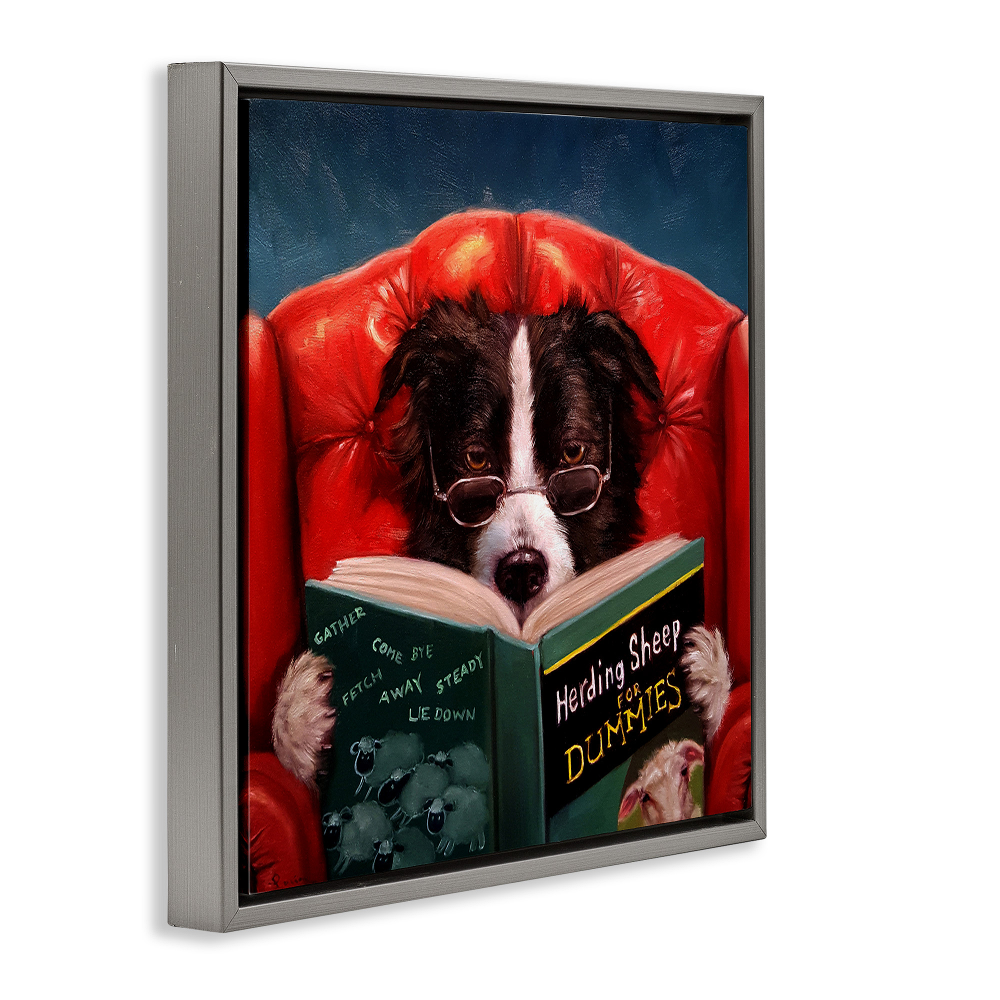 Stupell Industries Sheep Dog Reading for Dummies Animals & Insects Gray Floater Wall Art Design By Lucia Heffernan