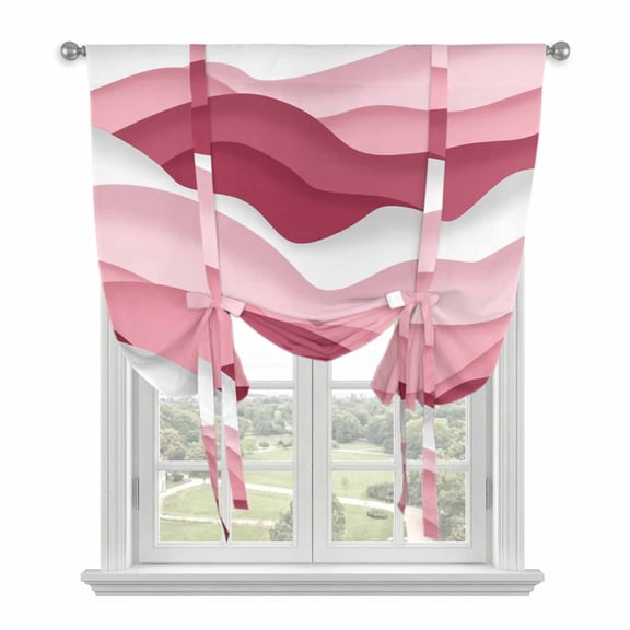 Pink Ombre Tie Up Curtains for Kitchen Windows,Adjustable Rod Pocket Valance 45 Inch Short, Modern Geometric Abstract Art Moire Window Treatment Balloon Roman Blind Shade, 52" x 45"