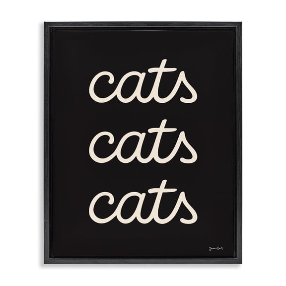 Stupell Industries Cats Repeating Typography Animals Painting Black Floater Framed Canvas Art Print Wall Art, 17 x 21