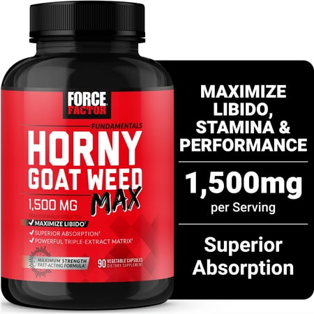 Force Factor Horny Goat Weed Max, 1500mg Horny Goat Weed for Men & Women to Boost Energy, Libido & Stamina, Superior Absorption, 90 Capsules