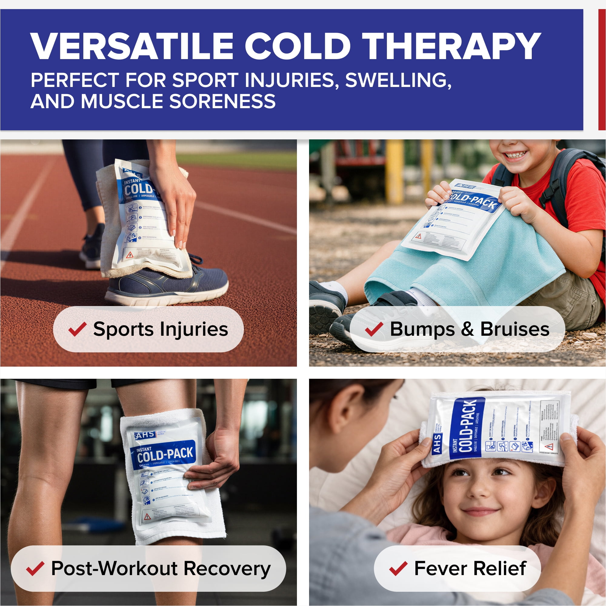 American Hospital Supply Disposable Instant Ice Cold Pack,  No Freezer Needed, Activates in Seconds, First Aid & Sports Use, 6" x 9", Case of 24