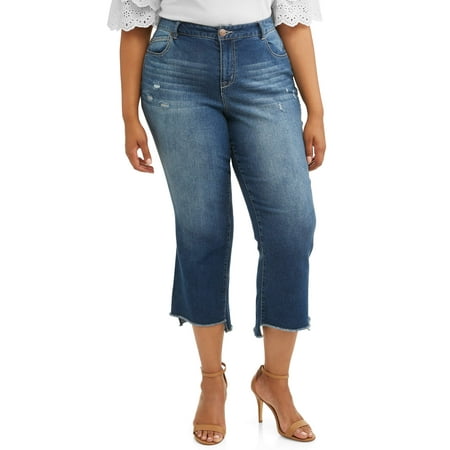 Women's Plus Size Straight Leg Crop with Frayed Step
