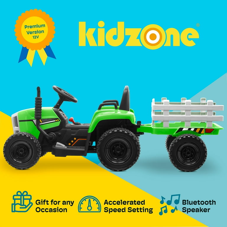 Kidzone 12V7AH Kids Electric Tractor w/ Trailer, Dual Motors