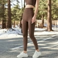 thumbnail image 3 of High Waist Ribbed Texture Seamless Leggings - Large, Brown, 3 of 6