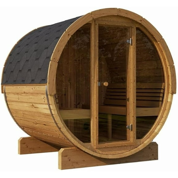 SaunaLife Model E8G Sauna Barrel Glass Front ERGO Series Sauna Barrel 87"D x 81"H (Diameter) Full Glass Front