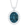 thumbnail image 3 of Rosec Jewels London Blue Topaz Pendant Necklace with Chain - 2.5 Ct - 8X10mm Oval - Blue Topaz Diamond Necklace - Ready to Gift, 14K White Gold, 3 of 7