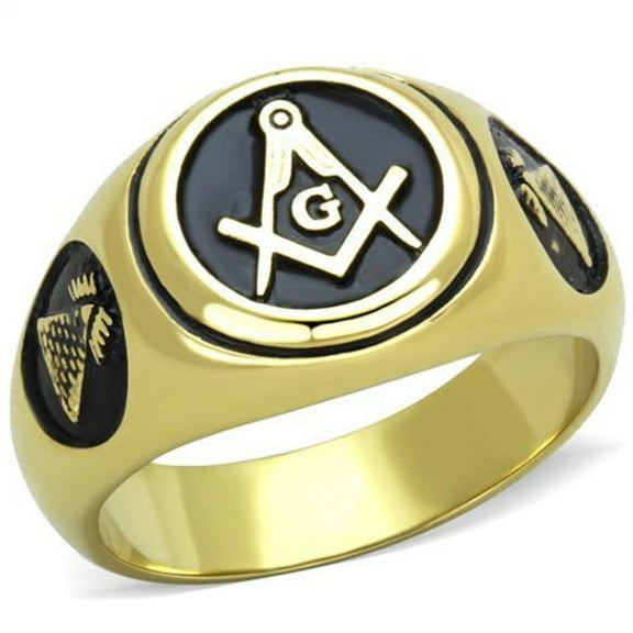 Luxe Jewelry Designs Men's IP Gold Masonic Style "G" Stainless Steel Ring - Size 12