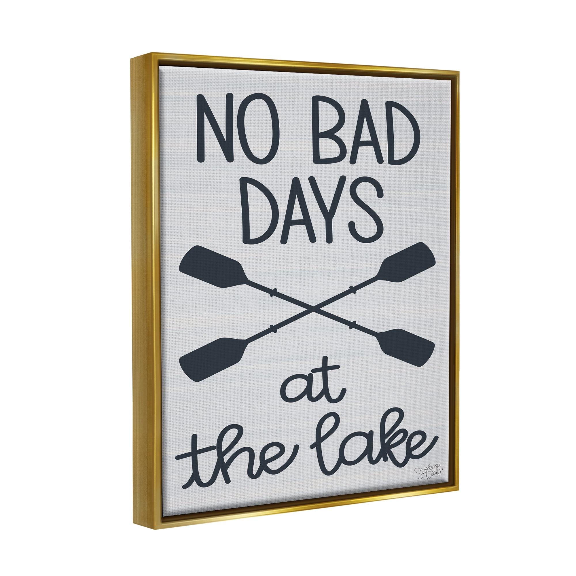 Stupell No Bad Lake Days Crossed Oars Landscape Painting Gold Floater Framed Art Print Wall Art