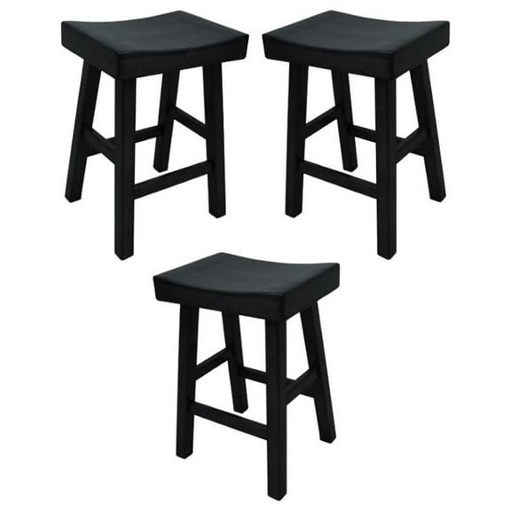 Home Square 25" Counter Stool in Antique Black Finish - Set of 3