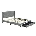 thumbnail image 5 of Wood Bed Frame with 2 Storage Drawers, Queen Size Platform Bed Frame with Button Upholstered Headboard Rivet Finish, 5 of 8