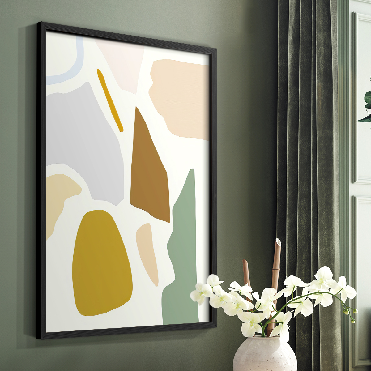 Pastel Splotches I Framed Print in Black Solid Wood Framed Print No Nail Hanging