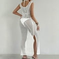 thumbnail image 5 of Taqqpue Women's Crochet Swimsuit Cover Up Solid Color V Neck Sleeveless Ribbed Sweater Dresses Casual Summer Loose Fit Long Beach Dress, 5 of 5
