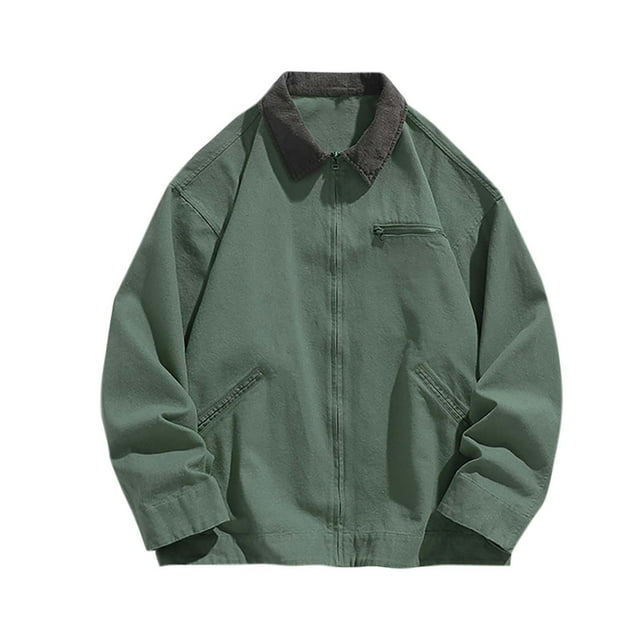 AherBiu Jackets for Men Full Zip Lapel Collar Lightweight Shacket with Zipper Pockets Fall Winter Fashion Jacket Tops