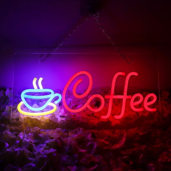 JFLLamp LED Neon Sign Coffee Letter Design Multicolor Light USB Powered Wall Decor Acrylic Backboard Lamp for Cafe Shop Room
