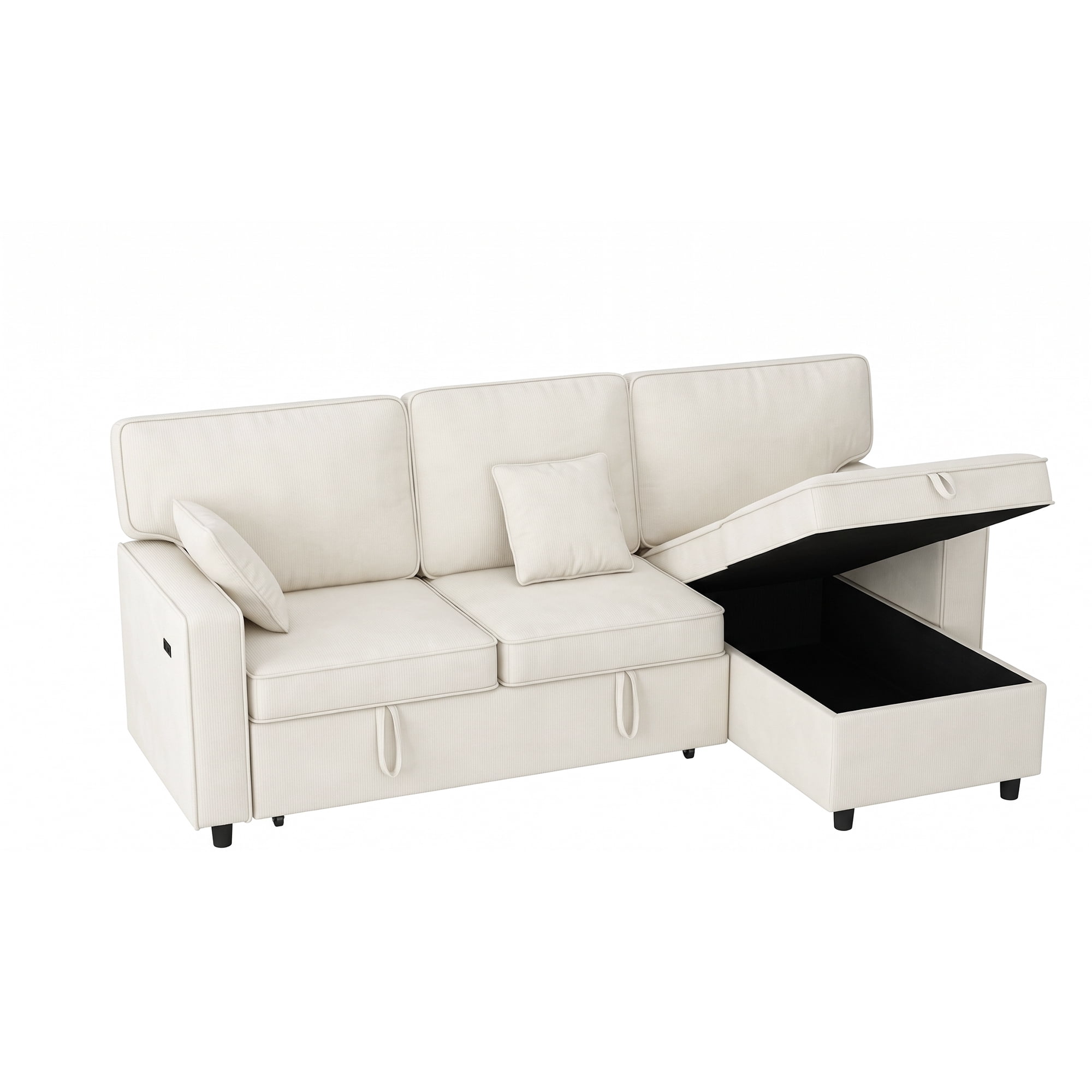 Sectional Sleeper Sofa,L Shaped Chenille Convertible Sofa Bed 89" 3 Seater with Flip-Down Center Console & USB Charging Ports,Pull Out Couch for Living Room Apartment Office,Beige