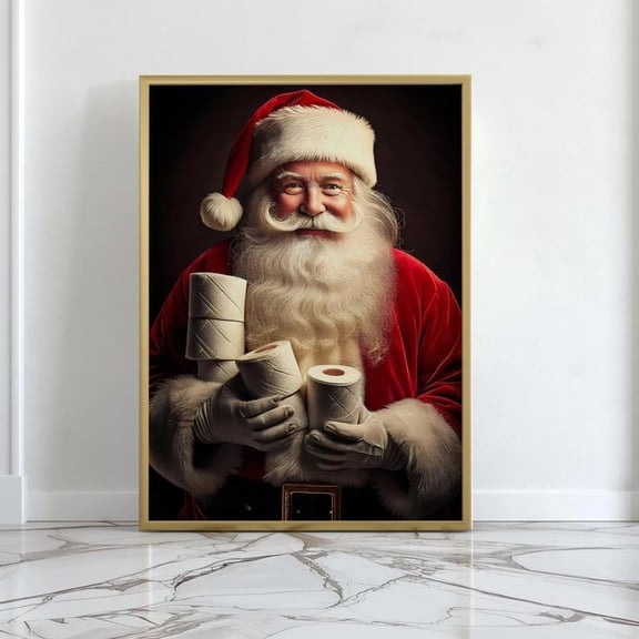 Funny Santa Bathroom, Toilet Humor Art for Christmas Poster, Size 24''x36''-Gategoo
