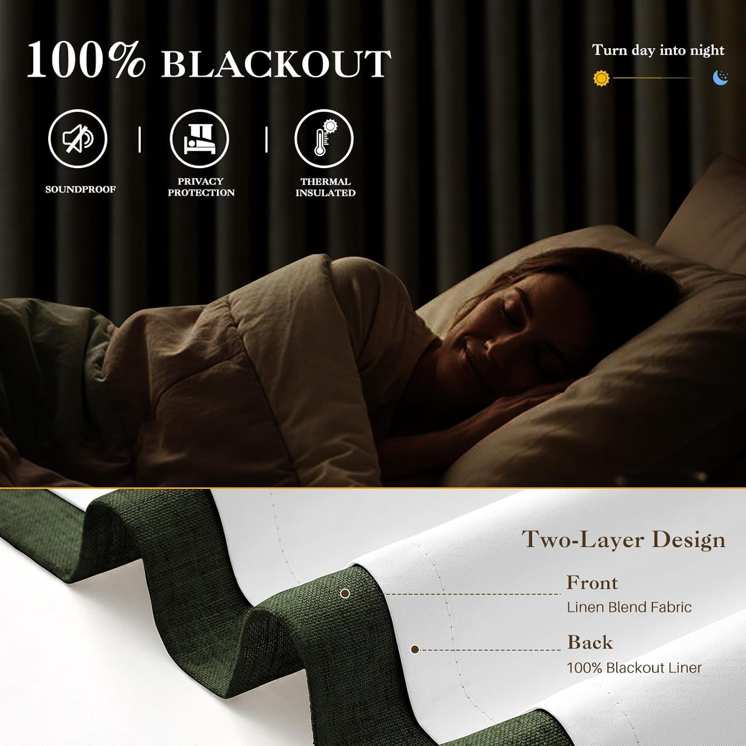 Nalqet Linen Pinch Pleated Full Blackout Curtains for Bedroom - 2 Pages Black Out Olive Green Curtains 84 Inch Long 2 Panel for Living Room Darkening Thermal Window Curtain Drapes with 16pc Hooks