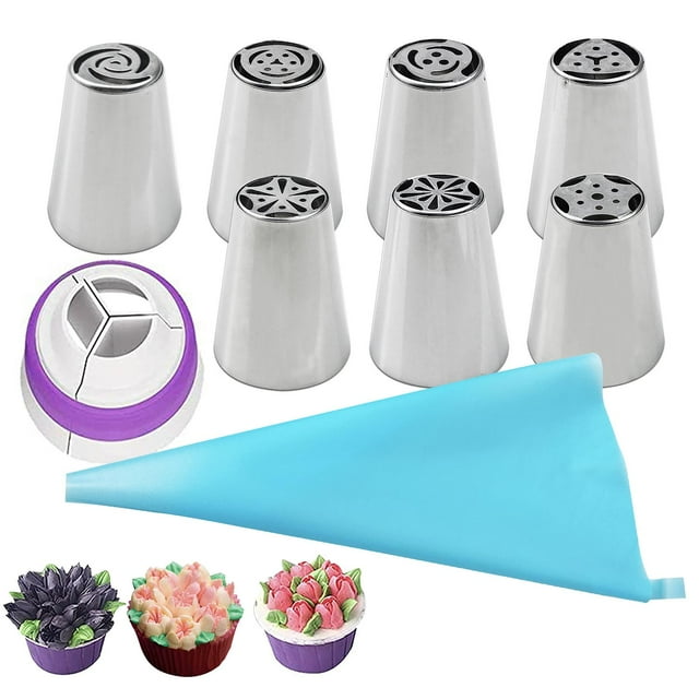 Reusable Russian Piping Tips, Professional DIY Piping Tips Set Icing Piping 9Pcs