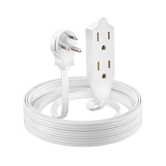 Maximm Cable 12 Feet Flat Plug Extension Cord/Wire, Multi Outlet - 3 Prong Angled Plug Extension Cord - White UL Certified