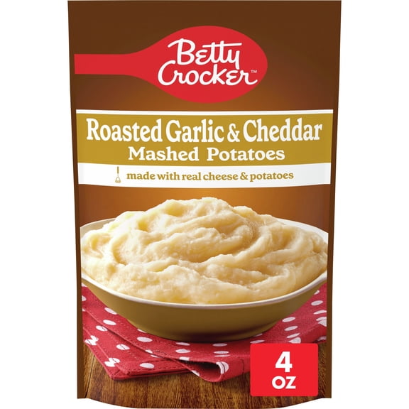 Betty Crocker Roasted Garlic & Cheddar Mashed Potatoes, 4 oz, Shelf Stable, Plastic Bag, New