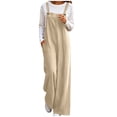 thumbnail image 3 of Womens Corduroy Wide Leg Overalls, Loose Soft Jumpsuit with Pockets, Vintage Fashion Pants for Daily Business Casual Travel Wear | VerBelle,Khaki M, 3 of 9