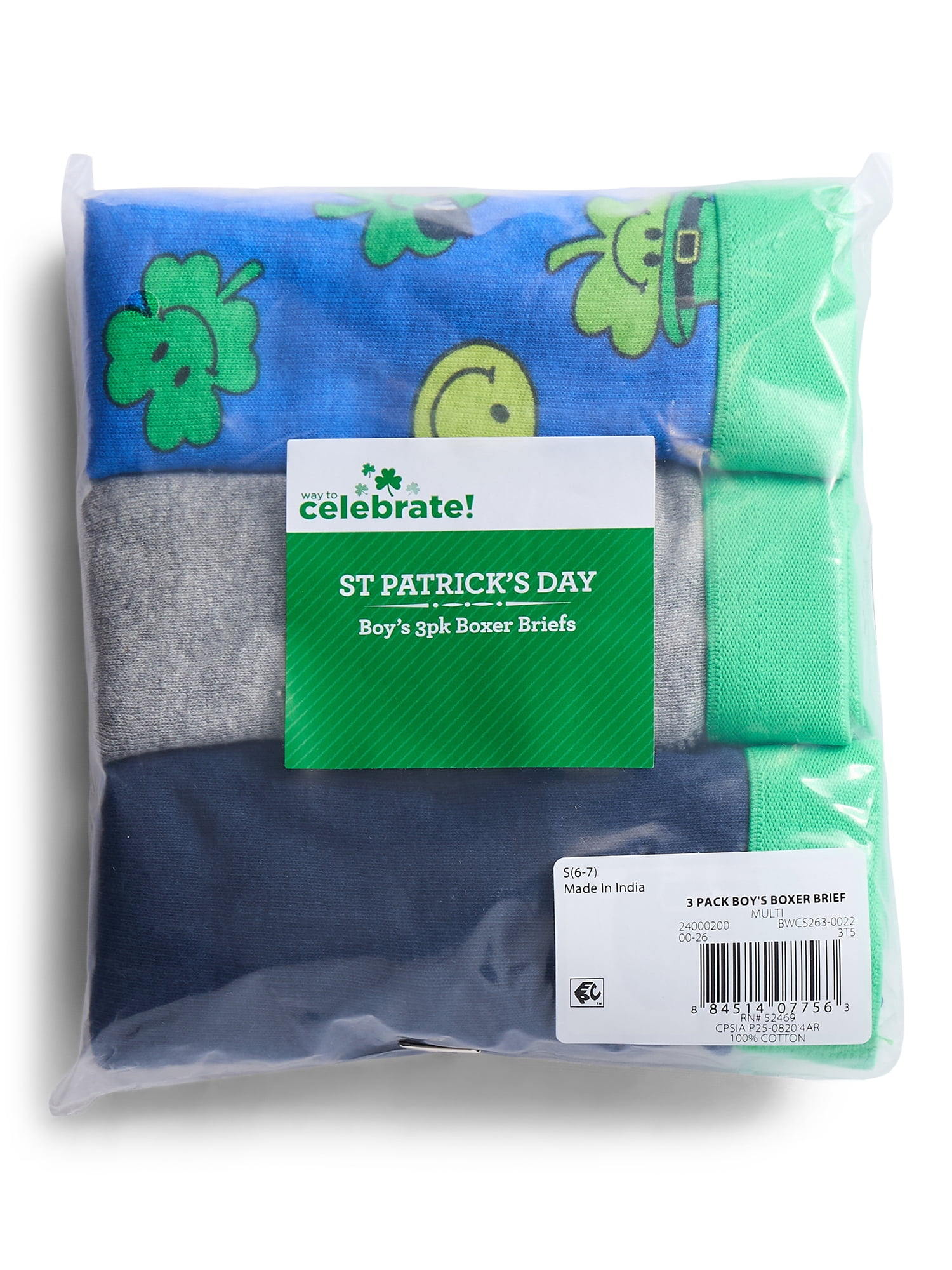 St Patrick's Day Boys Cotton Boxer Briefs from Ways to Celebrate, 3-Pack, Sizes S-XL