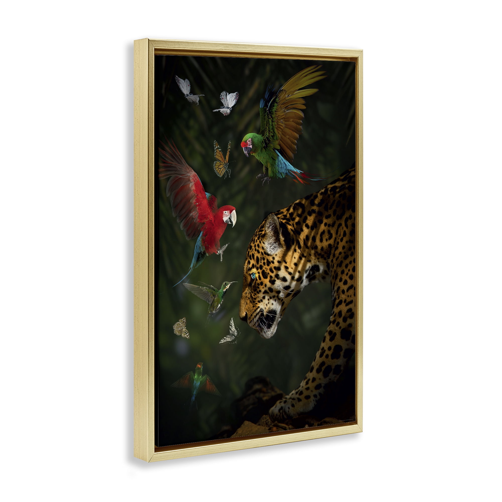 Stupell Industries Jungle Brawl Animals Animals Painting Gold Floater Framed Canvas Art Print Wall Art, 21 x 31