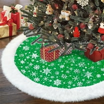SANMADROLA Christmas Tree Skirt,36 inch Red Merry Christmas Tree Skirt with Gold Snowflake Faux Fur Christmas Decorations,Xmas Tree Base Mat for Indoor Outdoor Holiday New Year Party Home Decorations