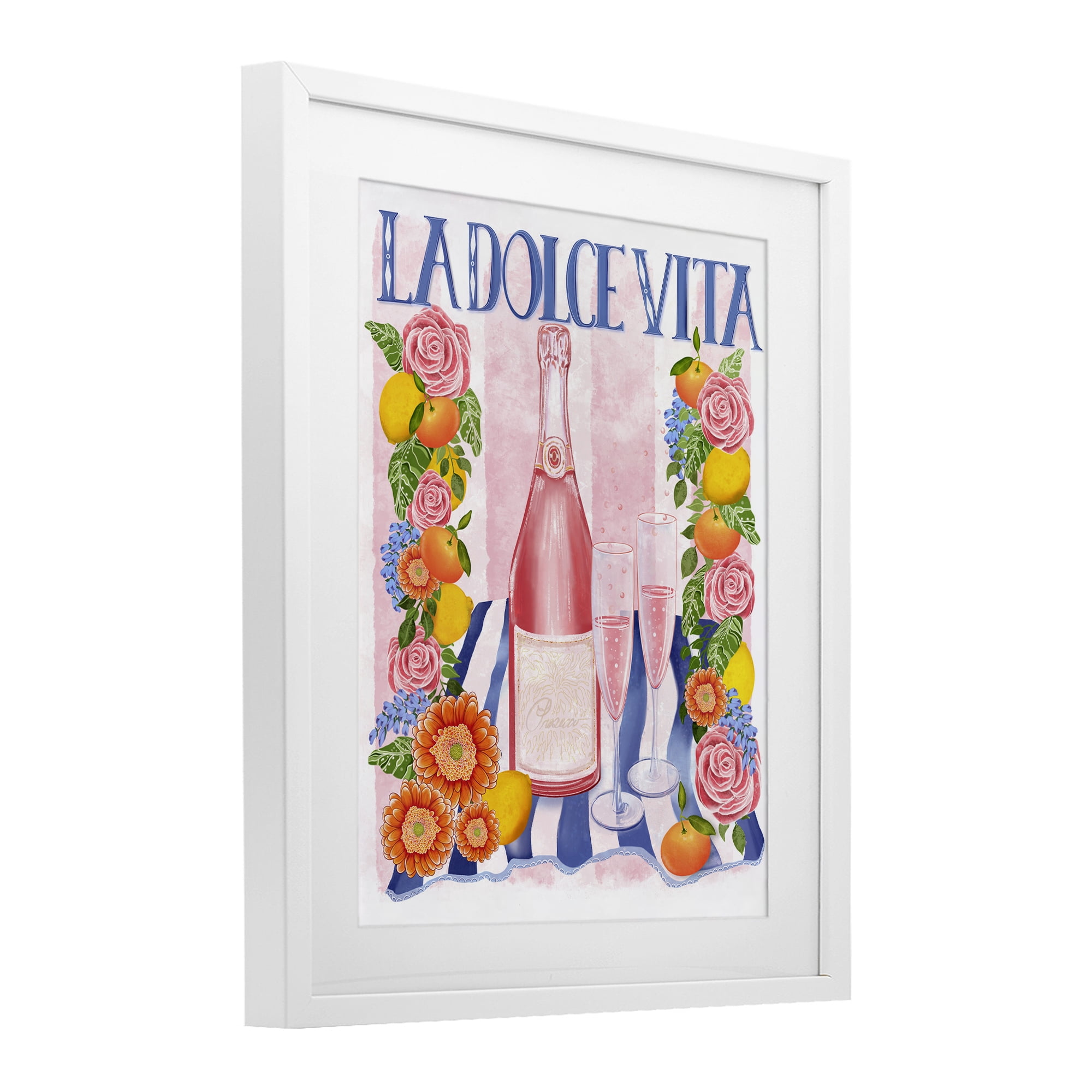 Stupell Industries Pink Champagne Picnic White Framed Print Under Glass, design by Lori Mosley