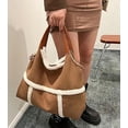 thumbnail image 4 of Large Suede Tote Bag for Women Vintage Lamb Wool Lined Shoulder Bag Crossbody Purse Top Handle Satchel Purse Work（Brown）, 4 of 7