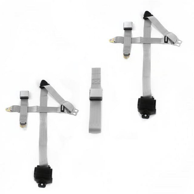 Airplane 3 Point Gray Retractable Bench Seat Belt Kit for 1941-1948 Ford - 3 Belts