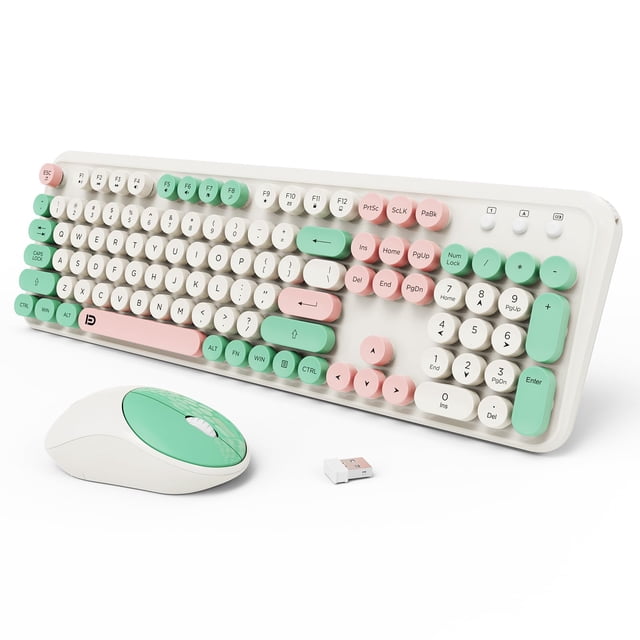 Combo de teclado y ratón inalámbrico TKVPJYYI, tamaño completo, color crema