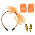 thumbnail image 4 of KAKOWELY Diadema de encaje de los 80, pendientes de neón, guantes de rejilla sin dedos para fiesta de los 80 (naranja), 4 of 4