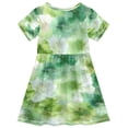 thumbnail image 2 of Girls Short Sleeve A-Line Dress Green Tie-dye Flowers Play Dress Sizes 2T, 2 of 8