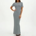 thumbnail image 2 of Basic Summer Casual Lounge Long Dress for Women Elegant Short Sleeve Knit Back Zip Crew Neck Bodycon Maxi Dresses, 2 of 7