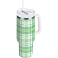 thumbnail image 1 of 40 oz Tumbler with Handle Lid and Straw Insulated Water Tumbler Stainless Steel Water Cup Mug Bottle Reusable Cup Holder Friendly Green Plaid, 1 of 6