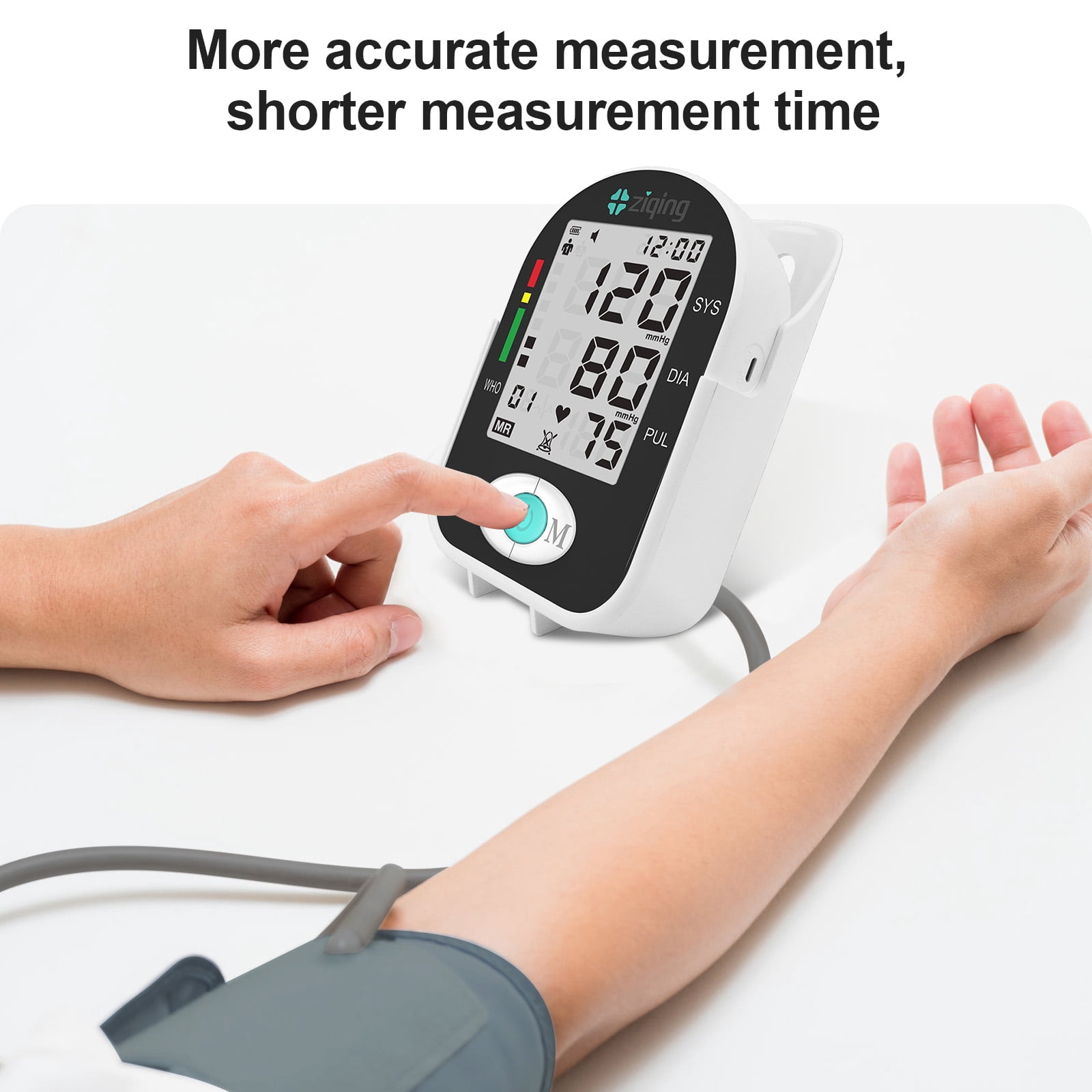 Ziqing Upper Arm Blood Pressure Monitor for Home Use – Large LCD Display, 2 User Memory (2 x 99 Readings), Adjustable Wrist Cuff