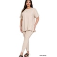 thumbnail image 2 of Zenana Women's Brushed DTY Microfier Round Neck Short Sleeve Hi-Low Hem & Full Length Leggings Loungewear Set, 2 of 5
